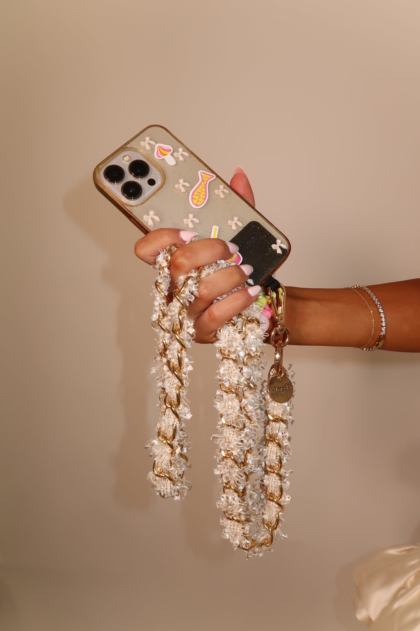 CHA Tweed Cream and Gold Phone Chain
