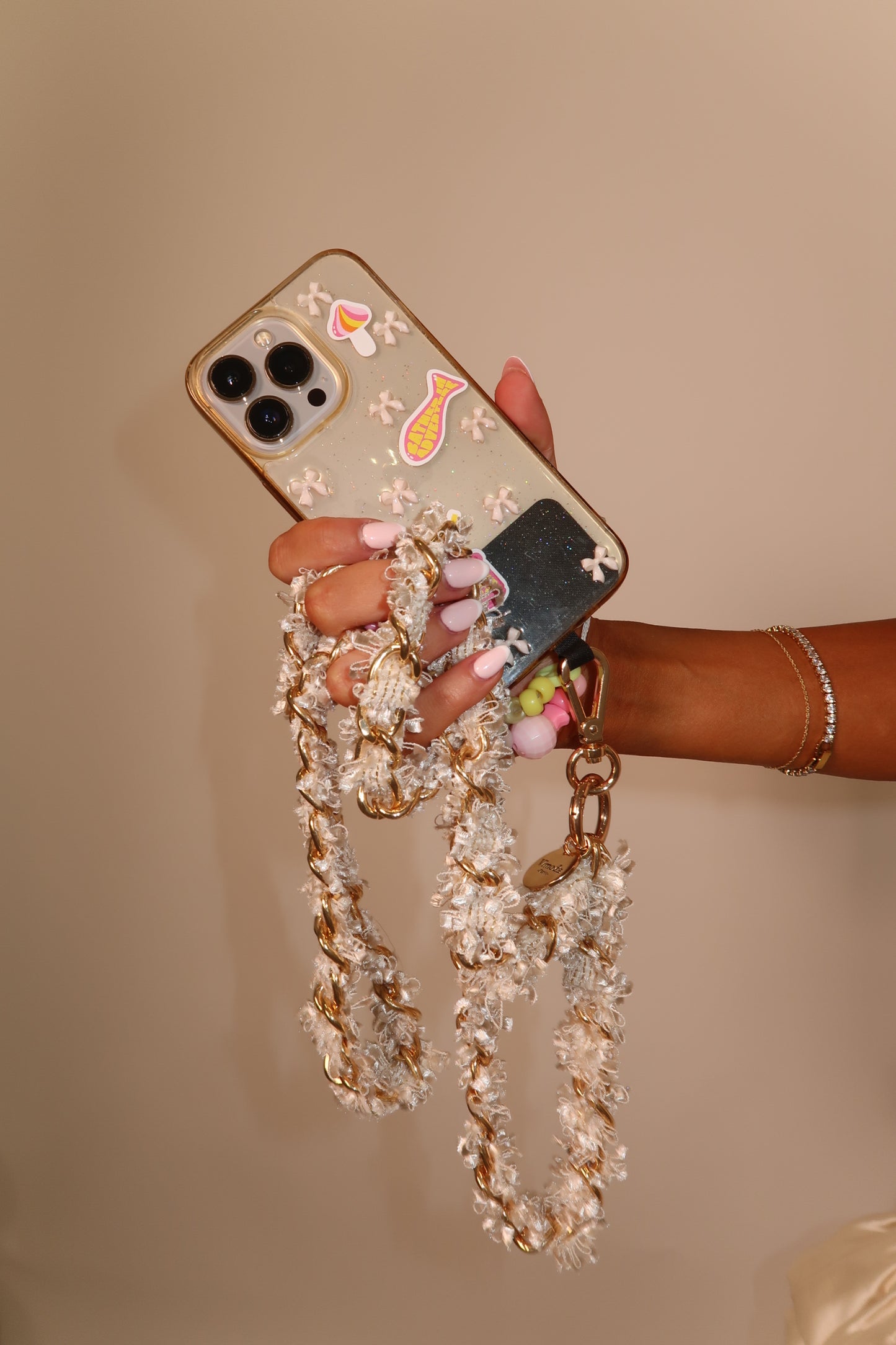 CHA Tweed Cream and Gold Phone Chain