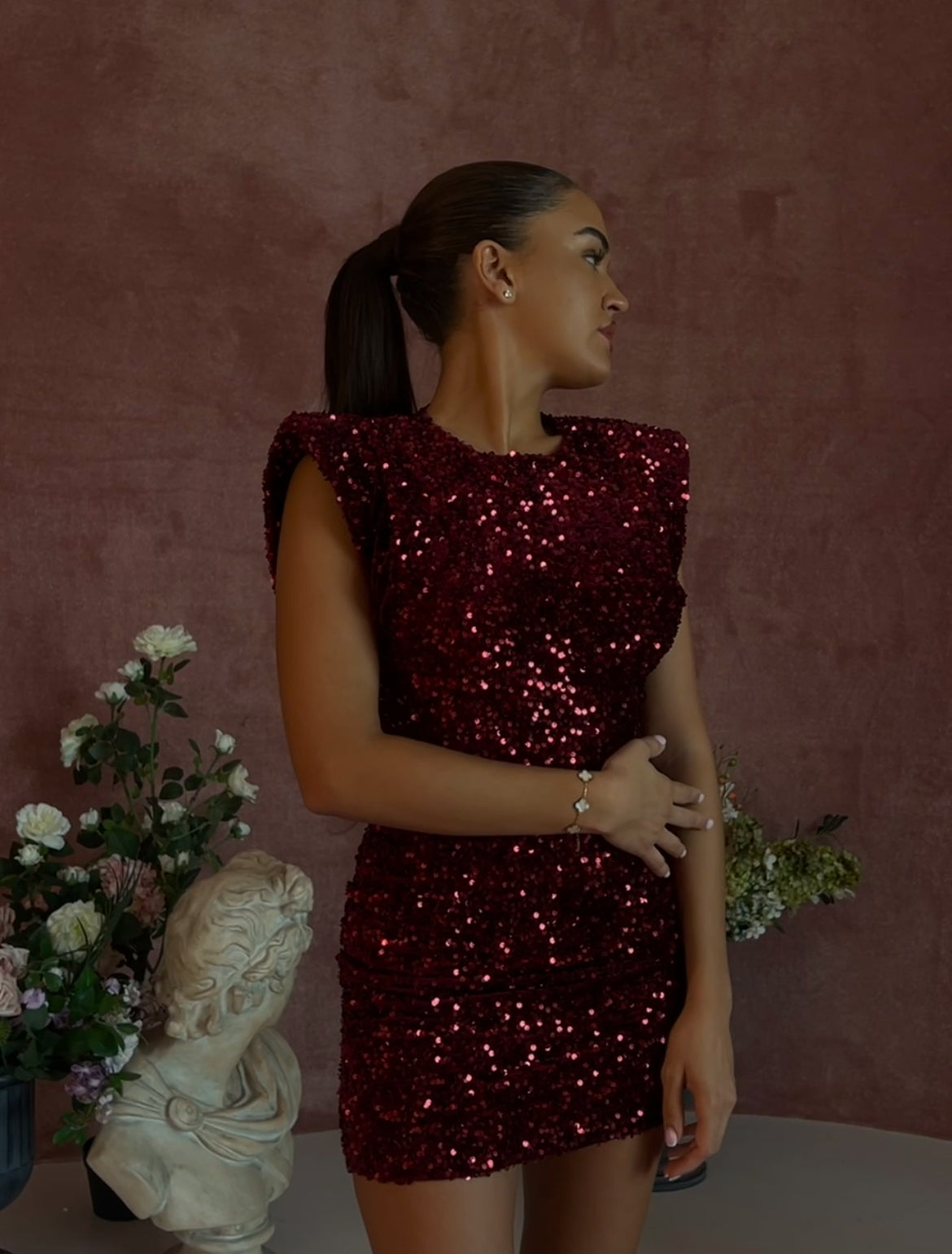 Sequin Mini Dress -Wine
