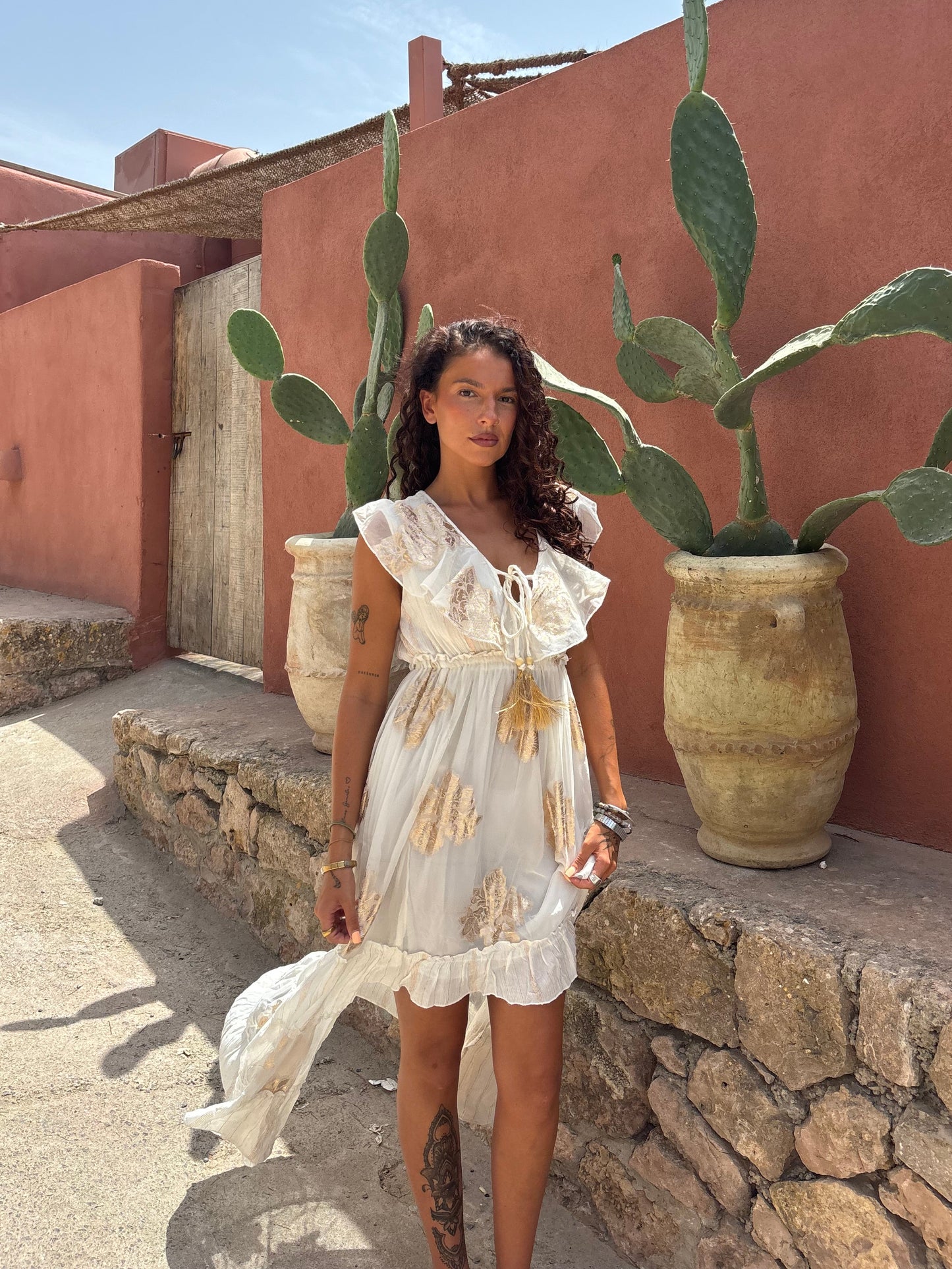 Golden Tide Dress in White