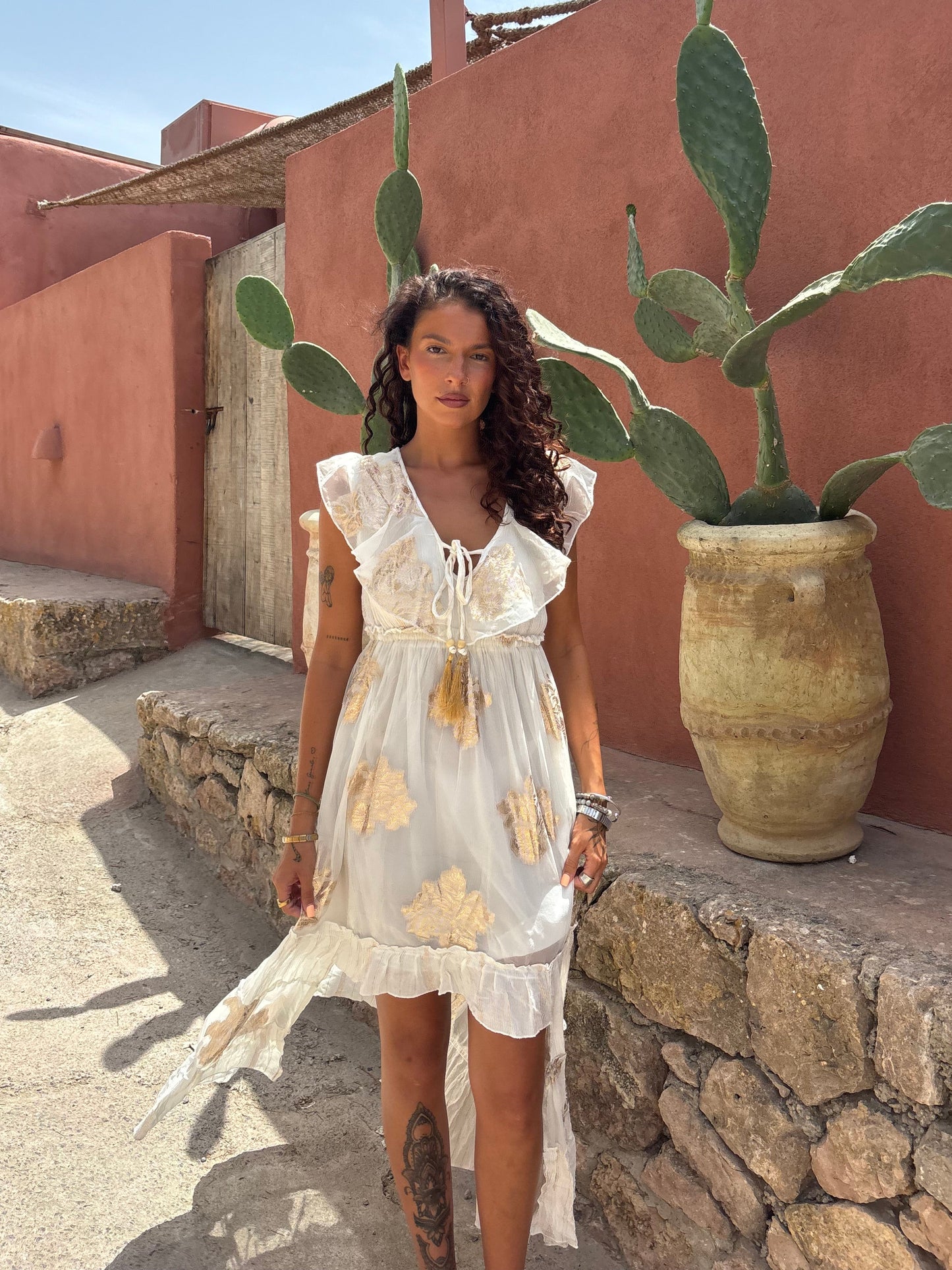 Golden Tide Dress in White