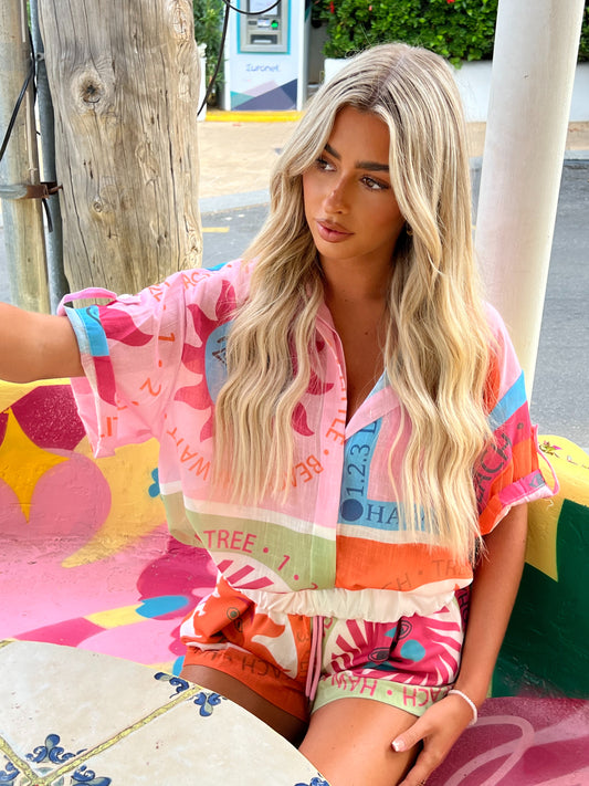 MOON LOVER Linen Shirt and Shorts Set