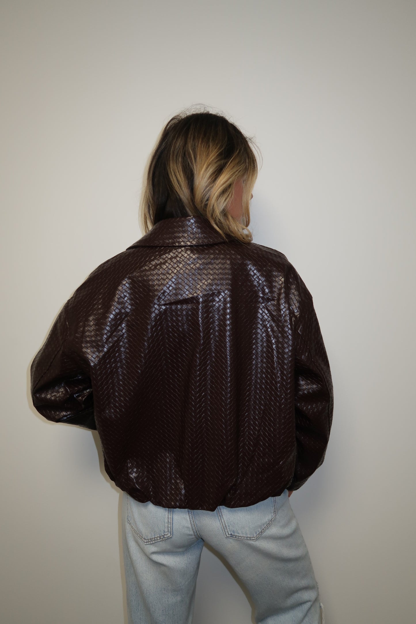 ALLEGRA WOVEN LUXE BOMBER JACKET IN CHERRY