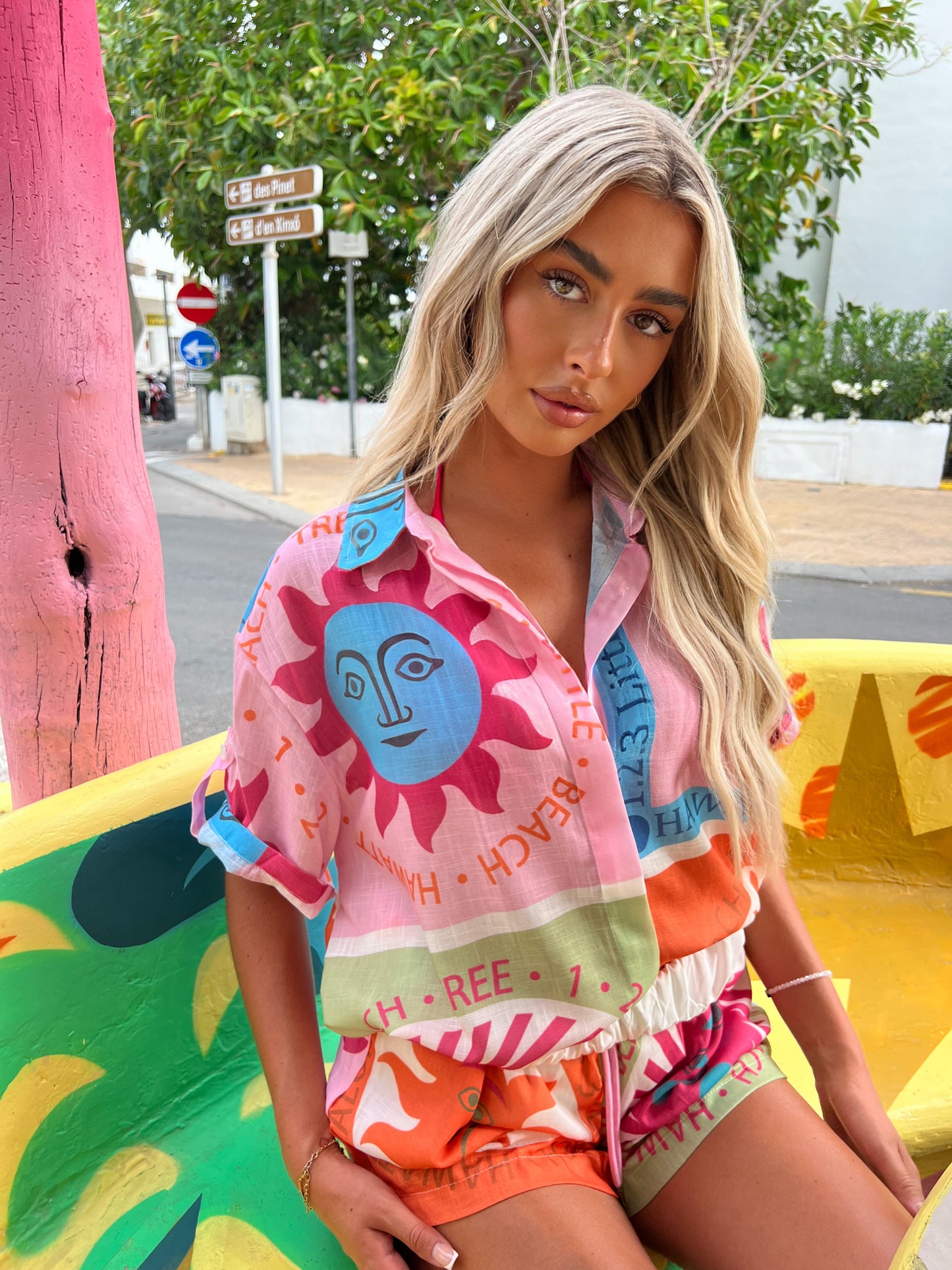 MOON LOVER Linen Shirt and Shorts Set