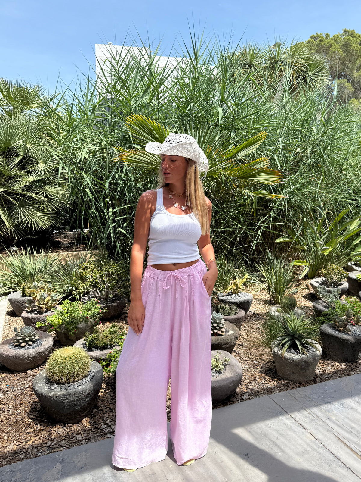 Sofia Linen Trousers -Pink