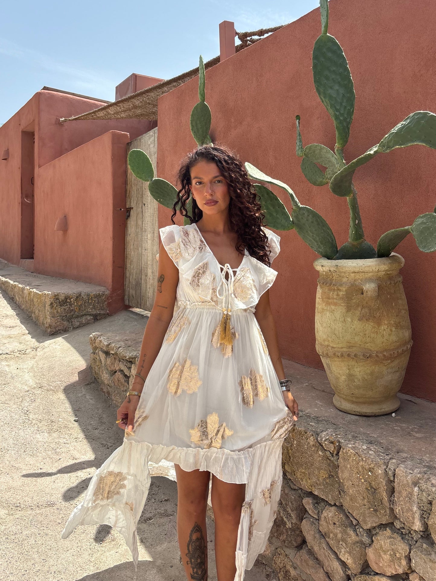 Golden Tide Dress in White