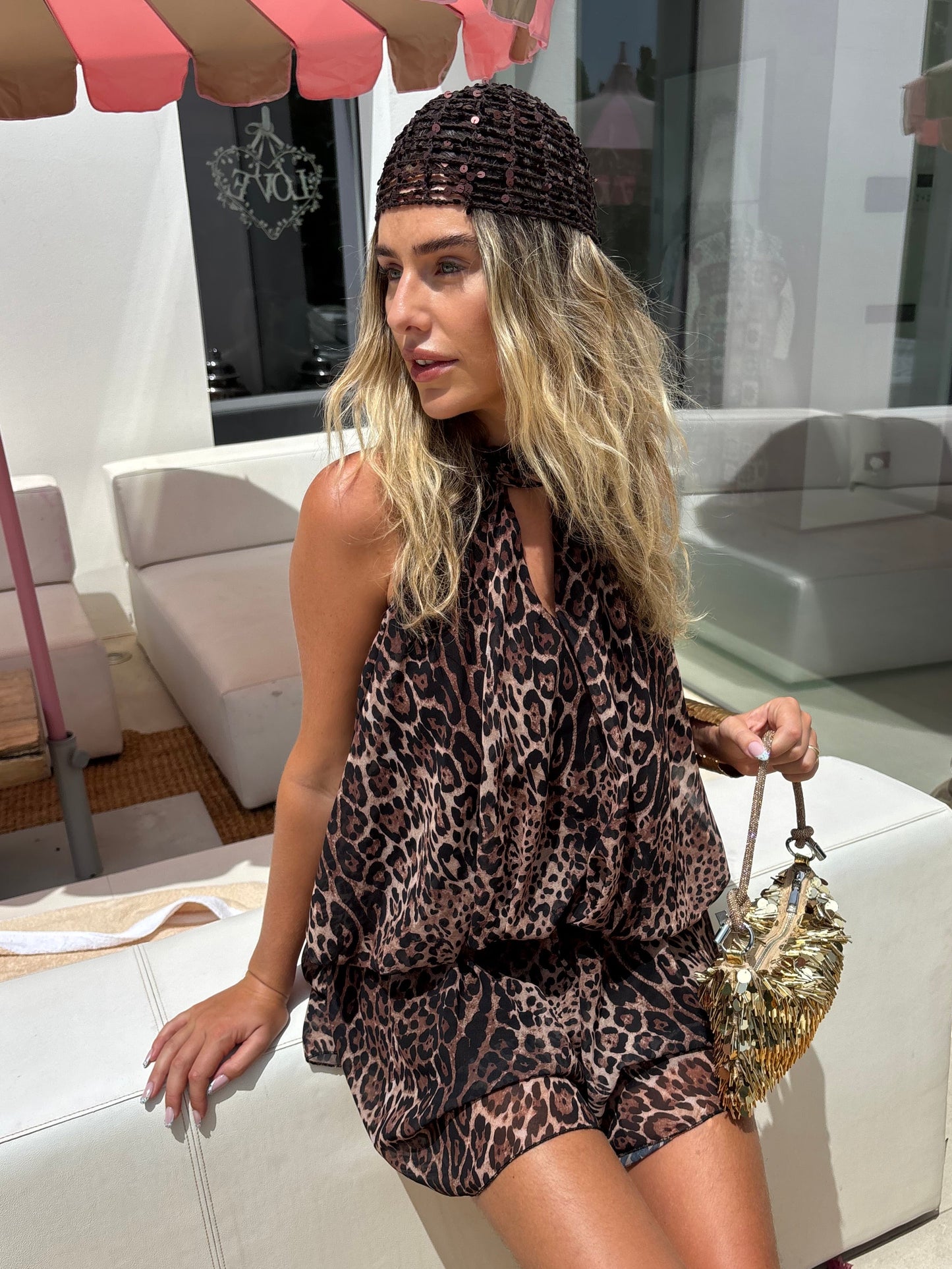 Mocha Sequin Bonnet