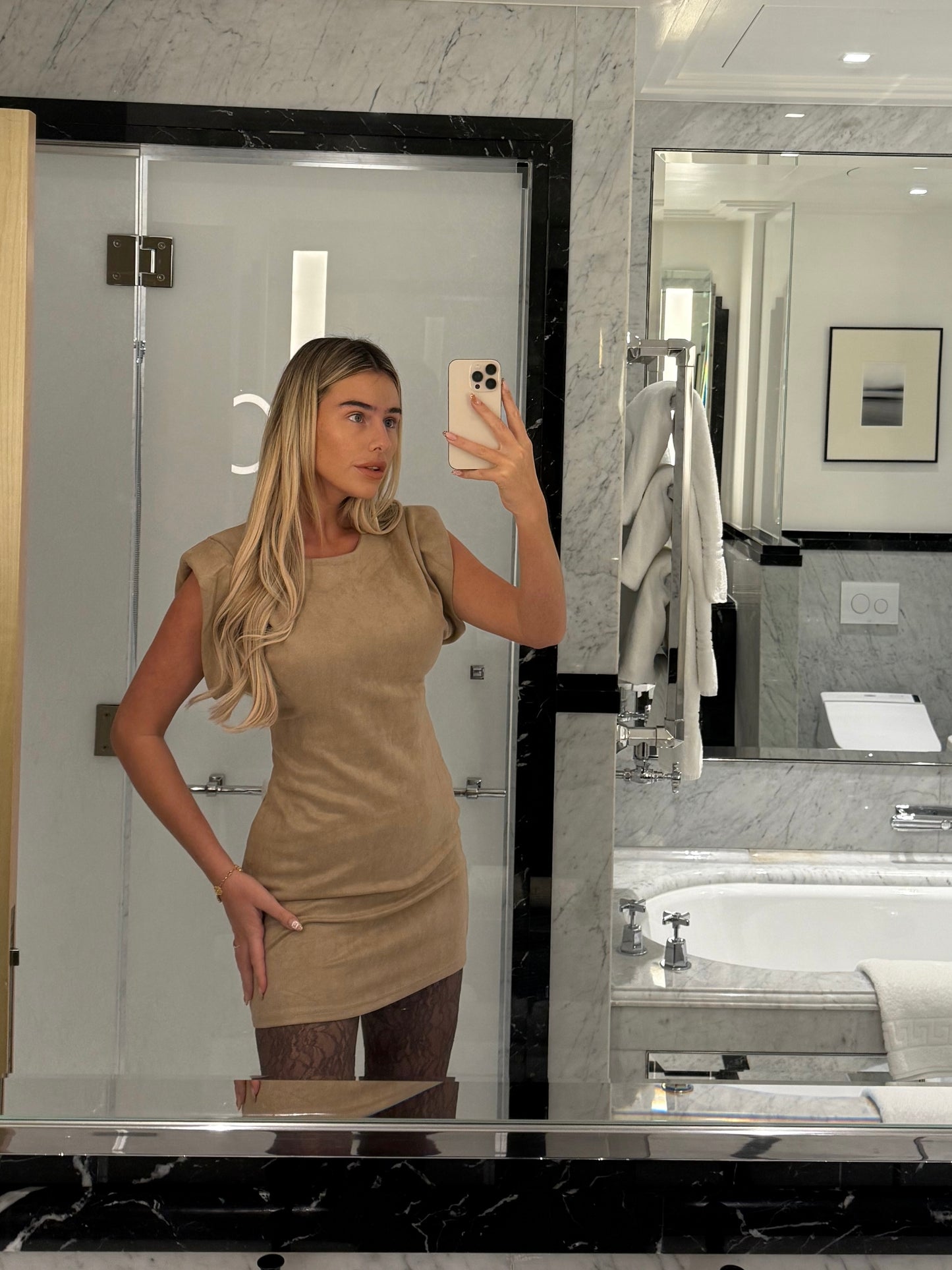 SIENA SUEDE MINI DRESS IN TAUPE