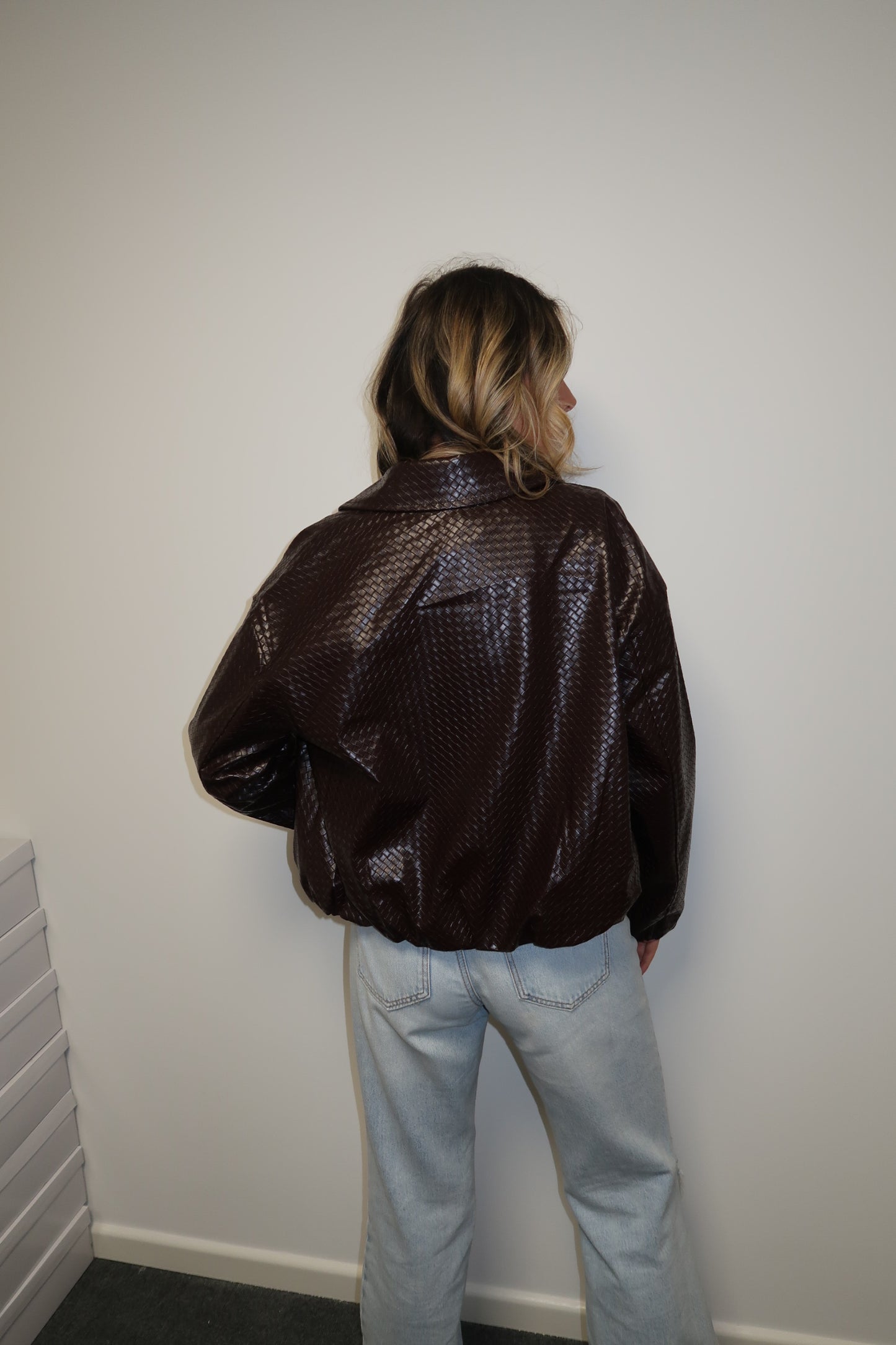 ALLEGRA WOVEN LUXE BOMBER JACKET IN CHERRY