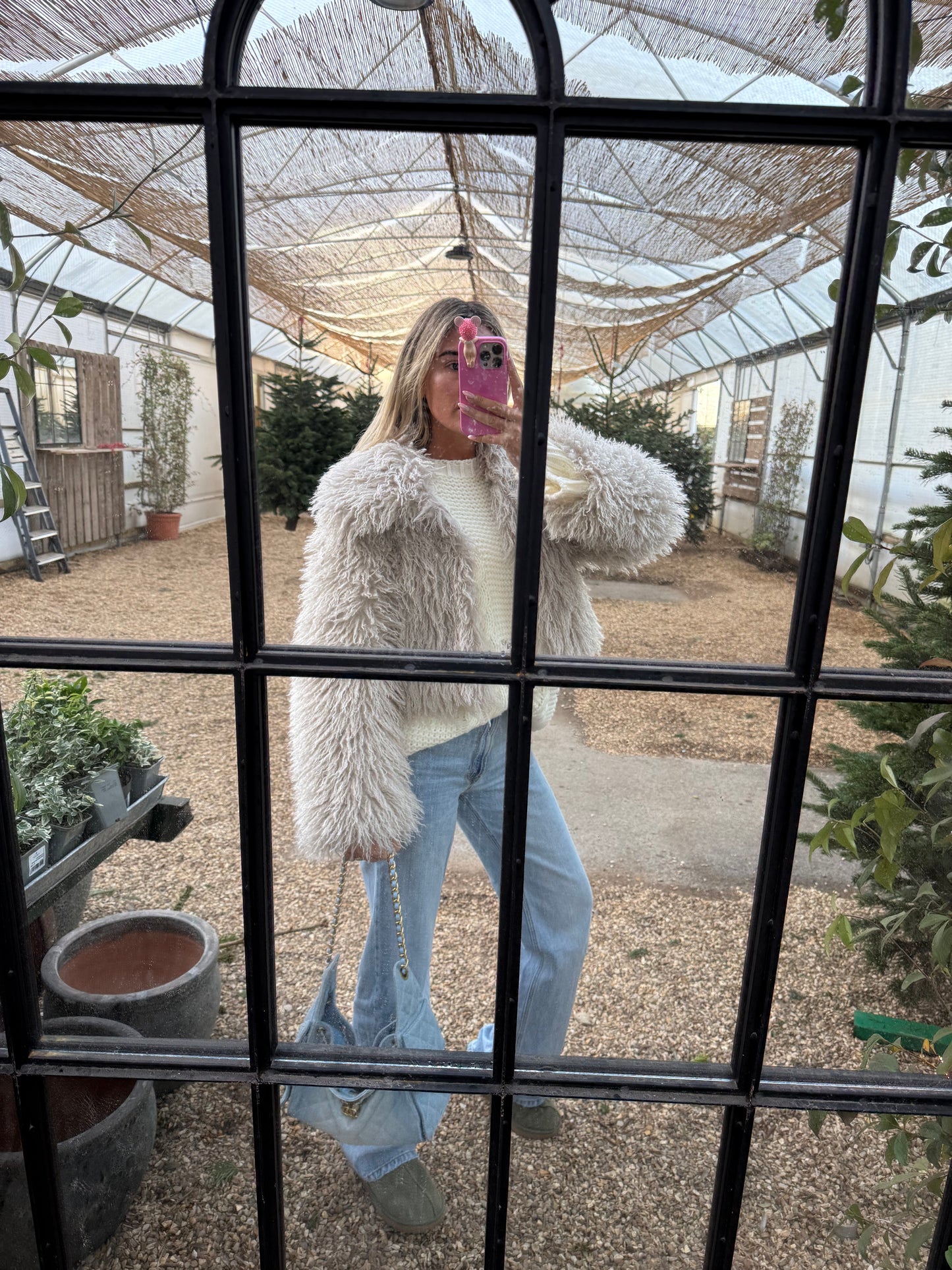 LUXURY VEGAN MONGOLIAN CROPPED JACKET IN OYSTER