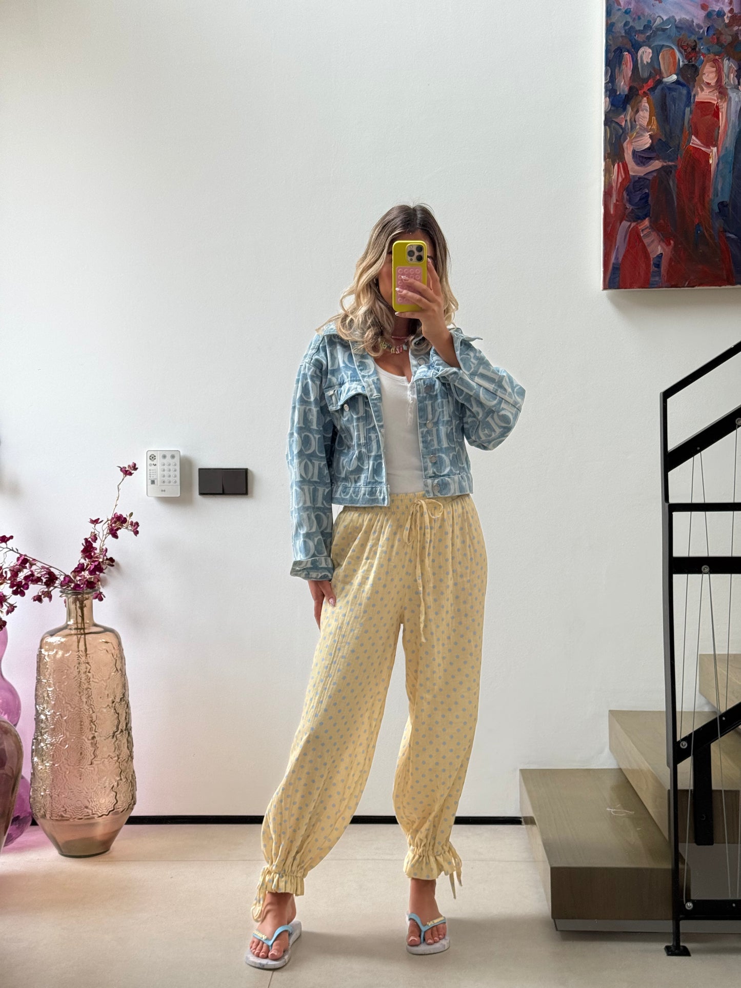 Candy Dot Cotton Trousers -Yellow & Blue
