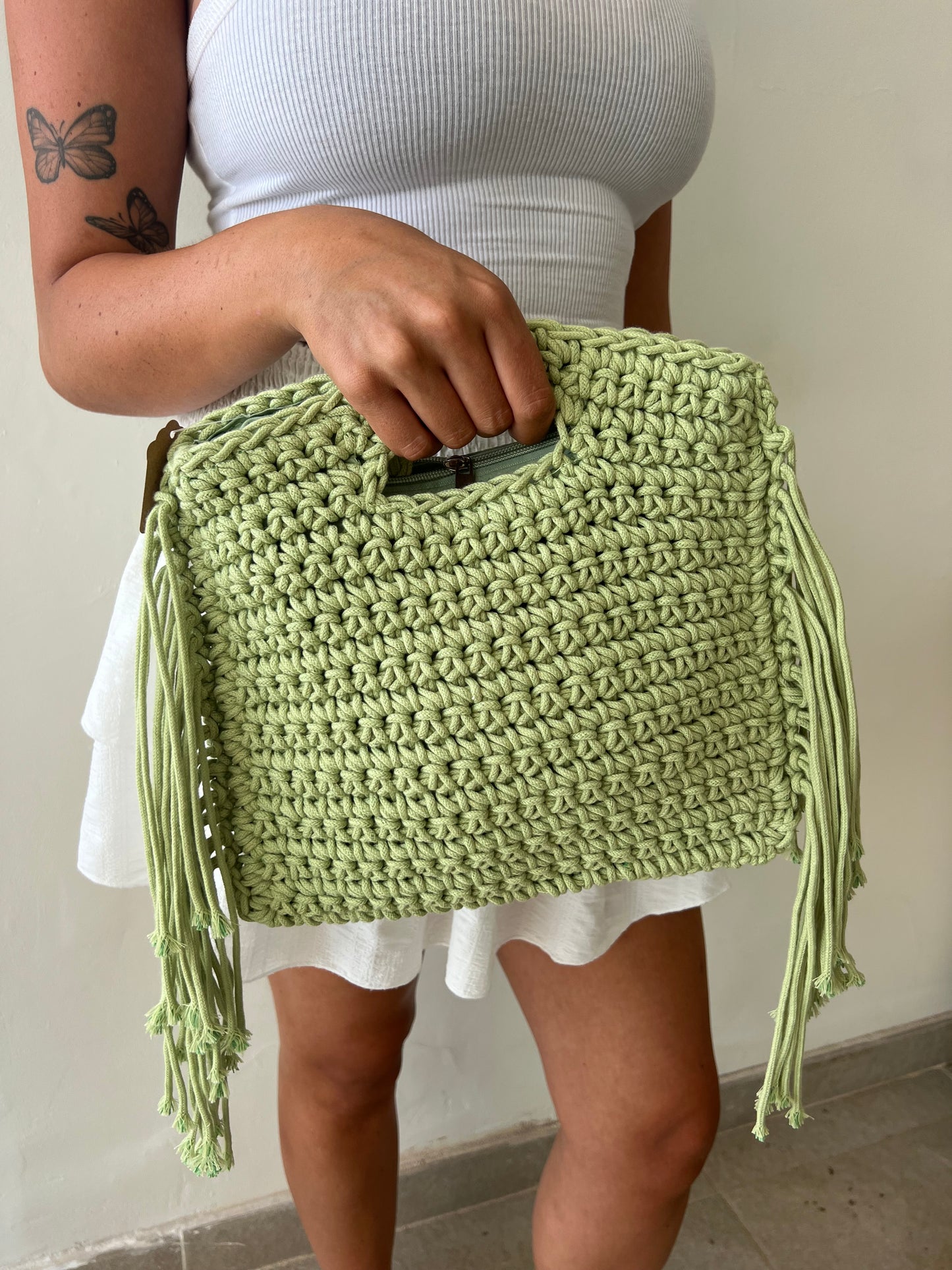 ST.JORDI Crochet Tassel Bag -Apple Green