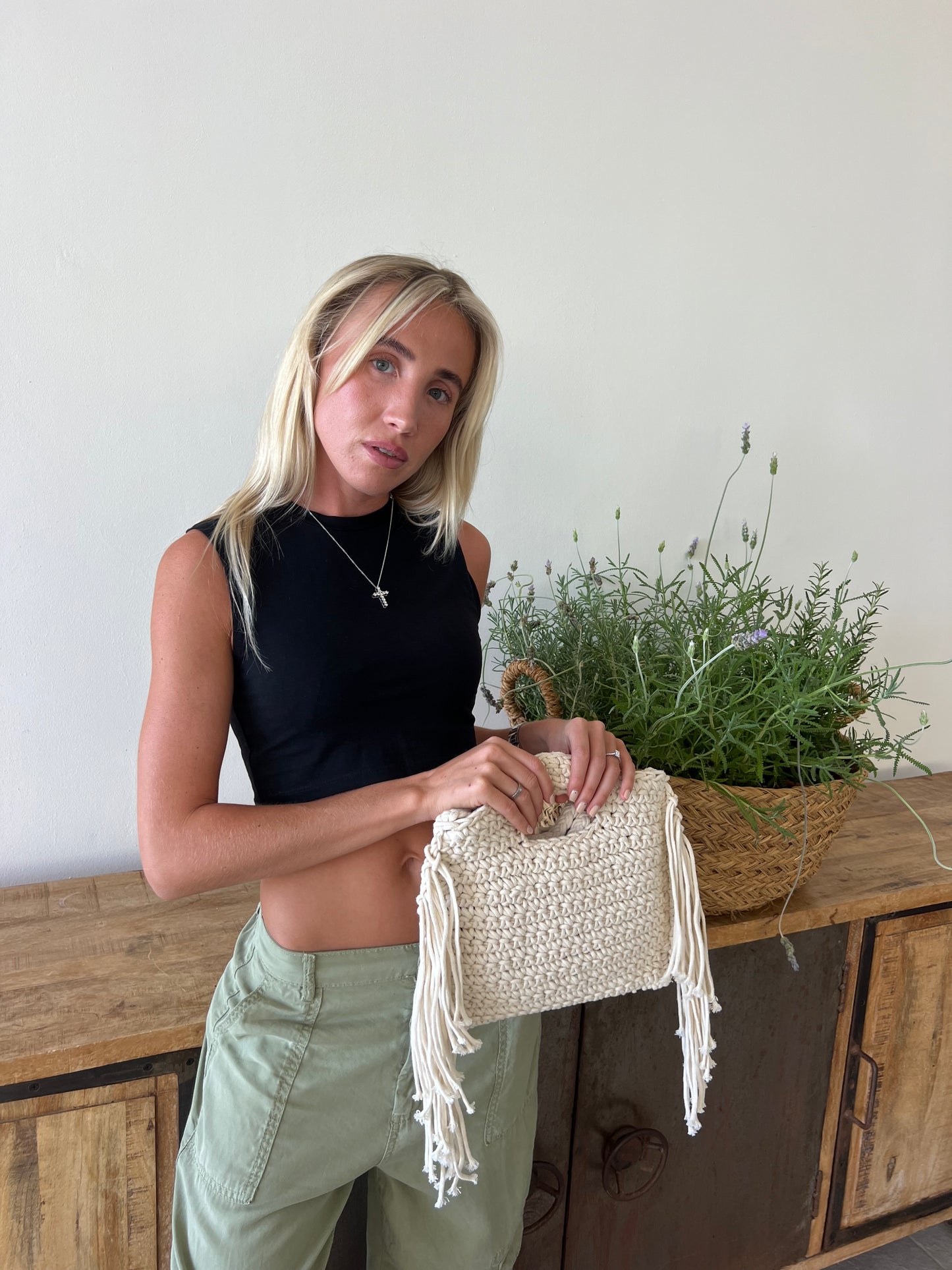 ST.JORDI Crochet Tassel Bag -Cream