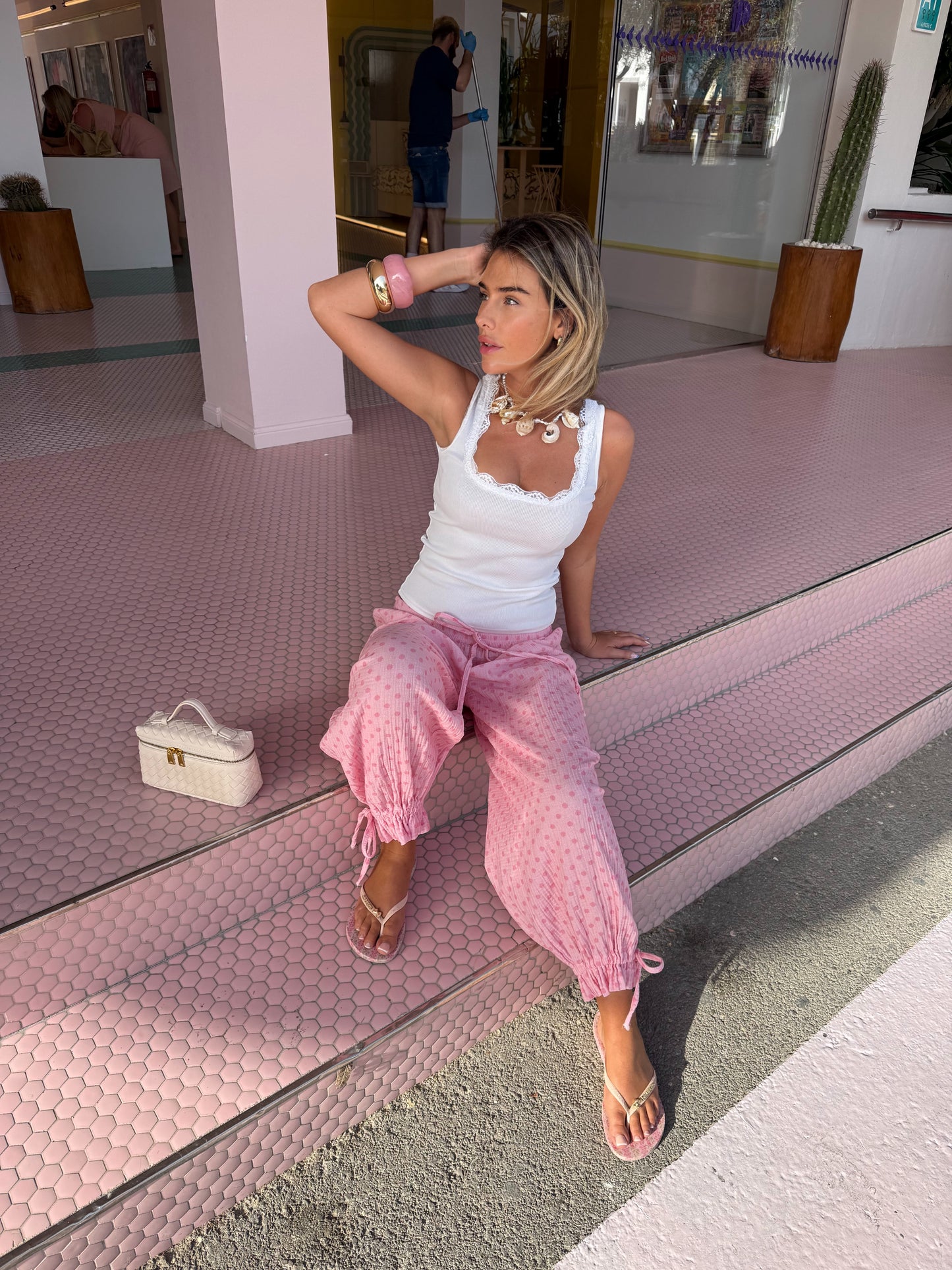 Candy Dot Cotton Trousers -Pink