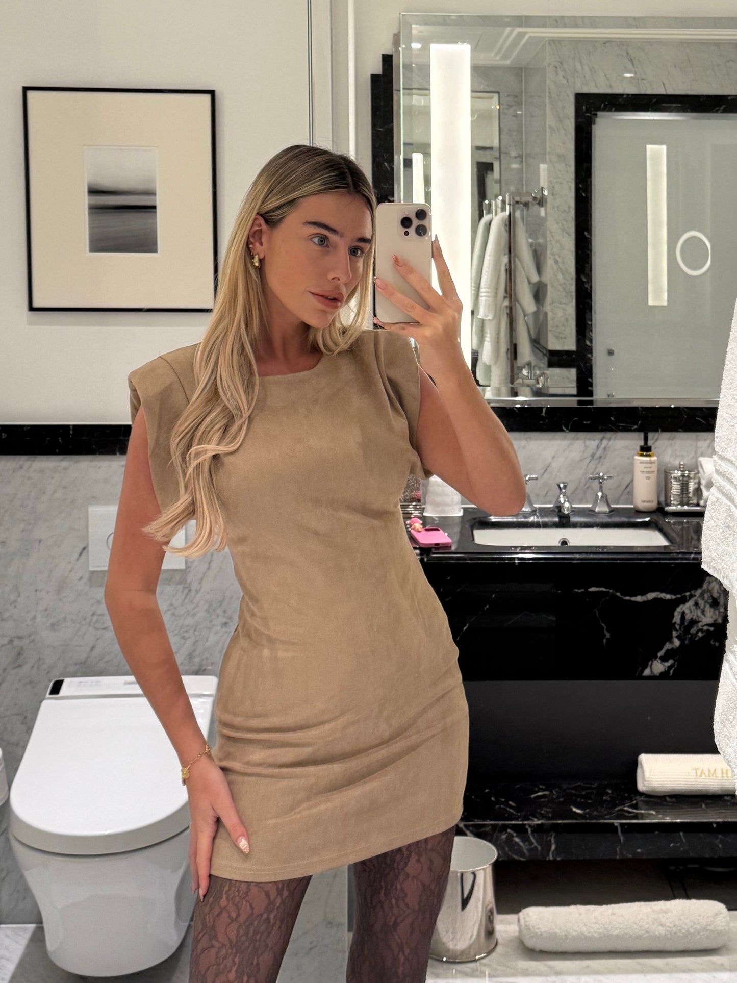 SIENA SUEDE MINI DRESS IN TAUPE