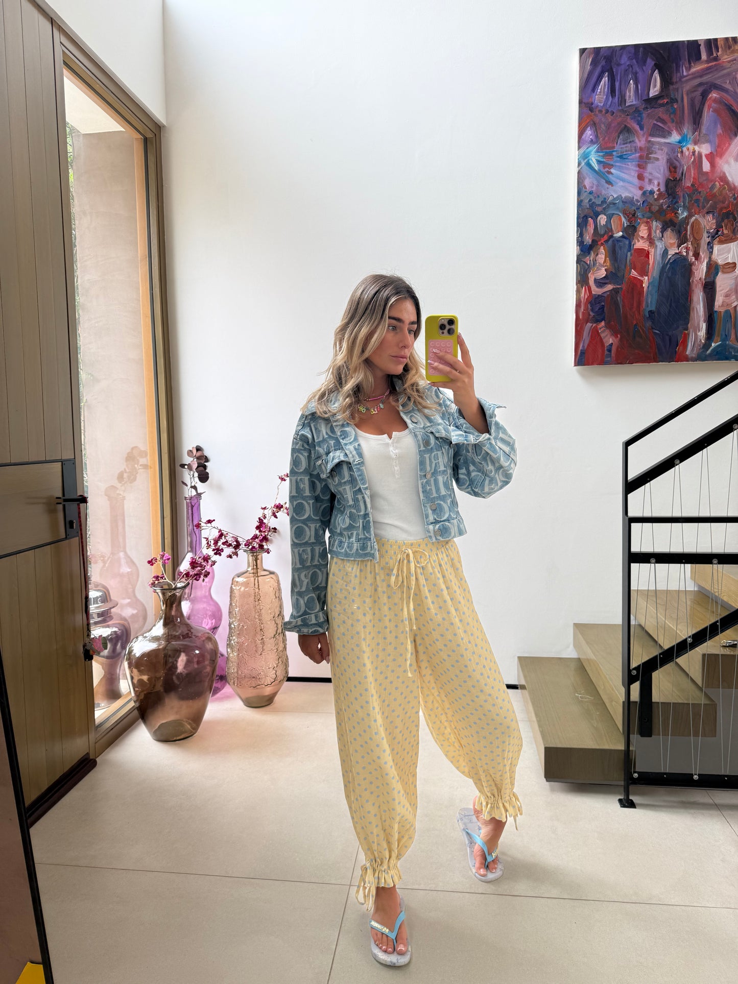 Candy Dot Cotton Trousers -Yellow & Blue
