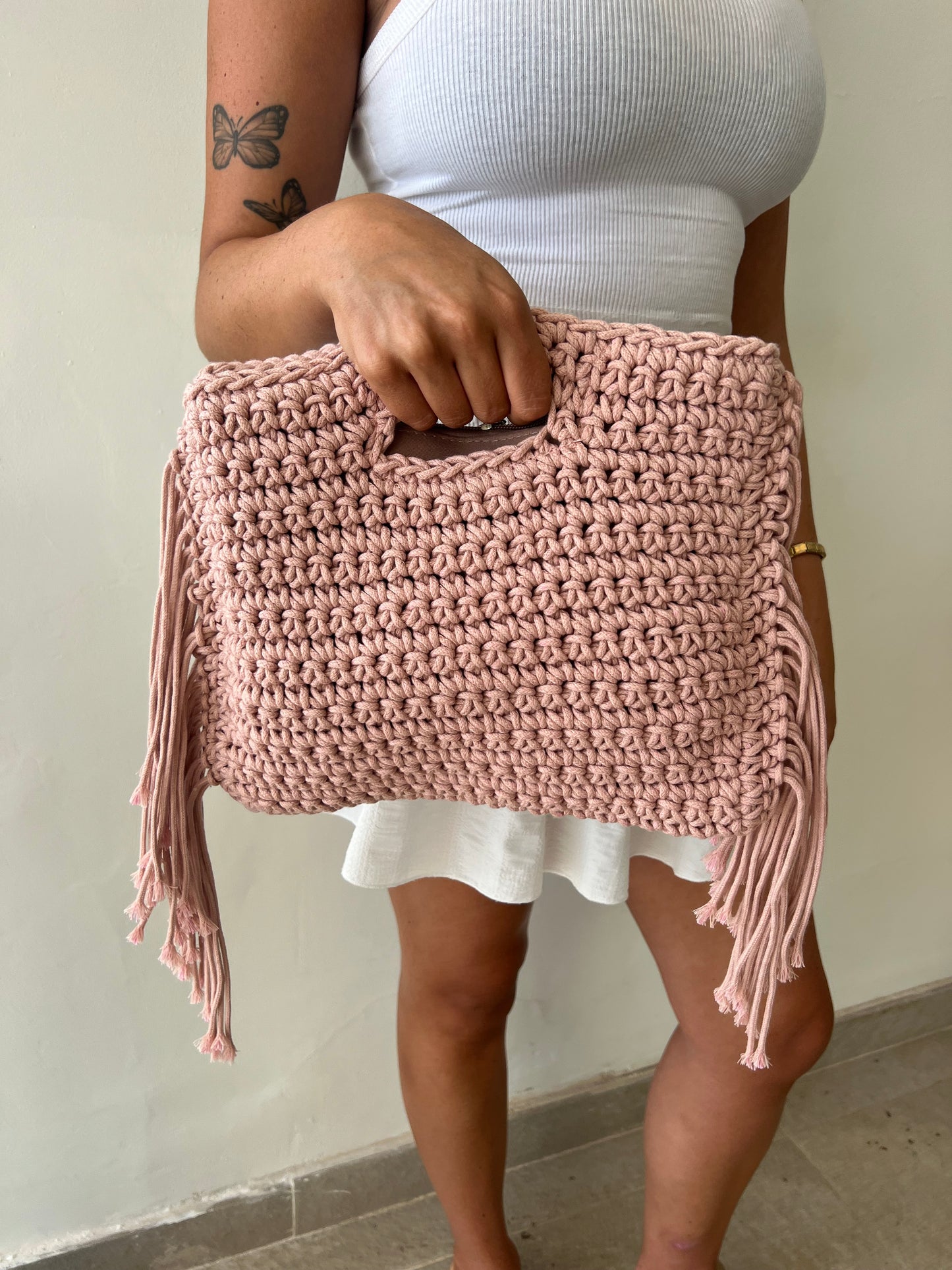 ST.JORDI Crochet Tassel Bag -Rose