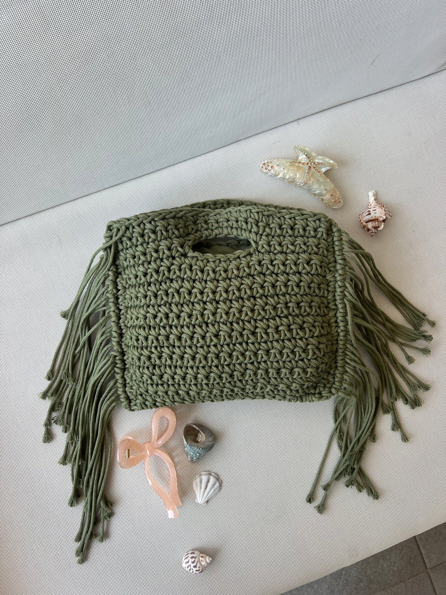 ST.JORDI Crochet Tassel Bag -Olive