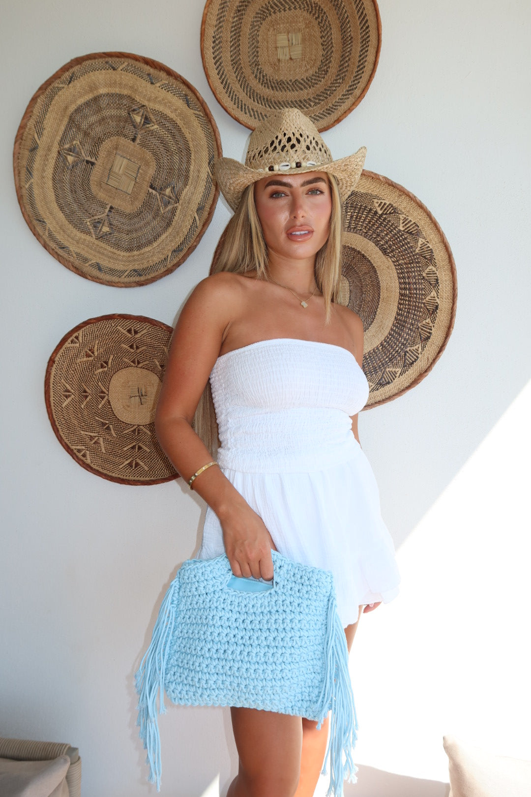 ST.JORDI Crochet Tassel Bag -Baby Blue