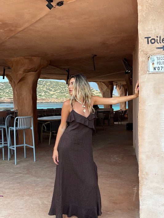 Fallon Italian Linen Chocolate Dress
