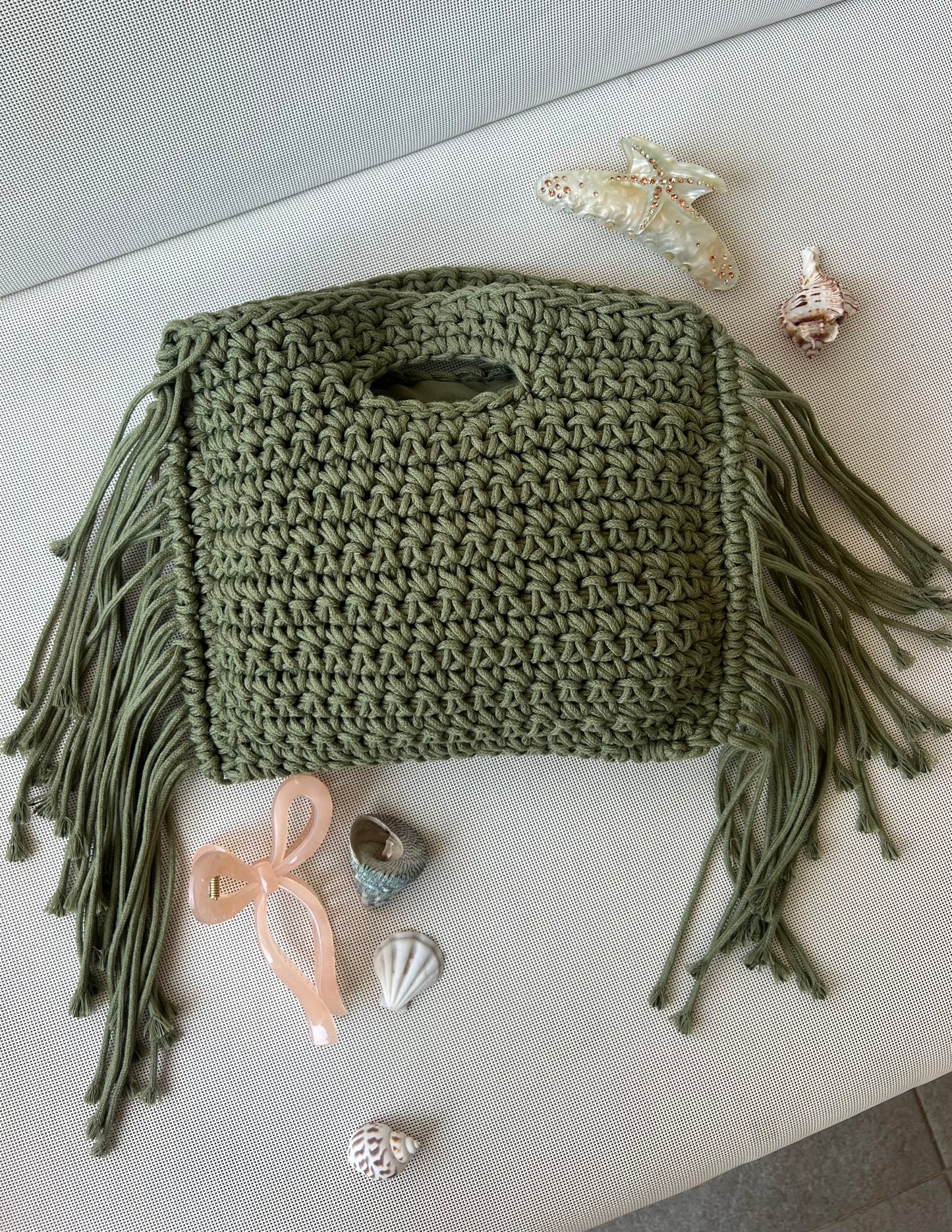 ST.JORDI Crochet Tassel Bag -Olive