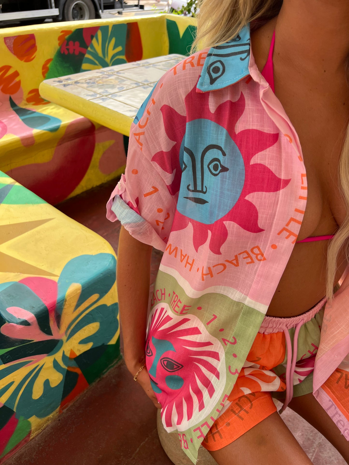 MOON LOVER Linen Shirt and Shorts Set