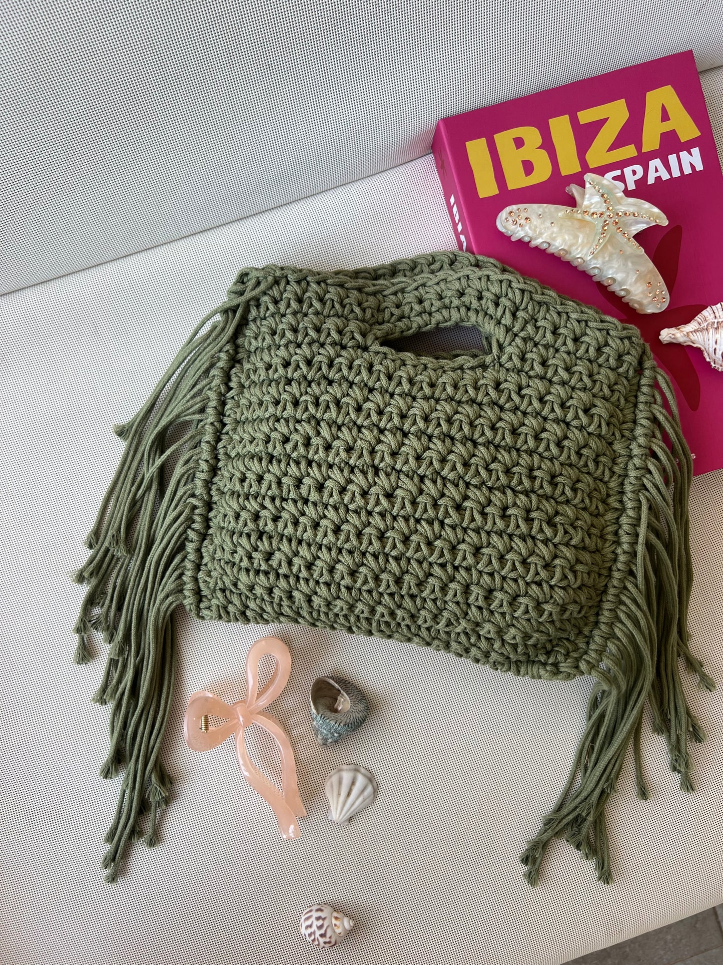 ST.JORDI Crochet Tassel Bag -Olive