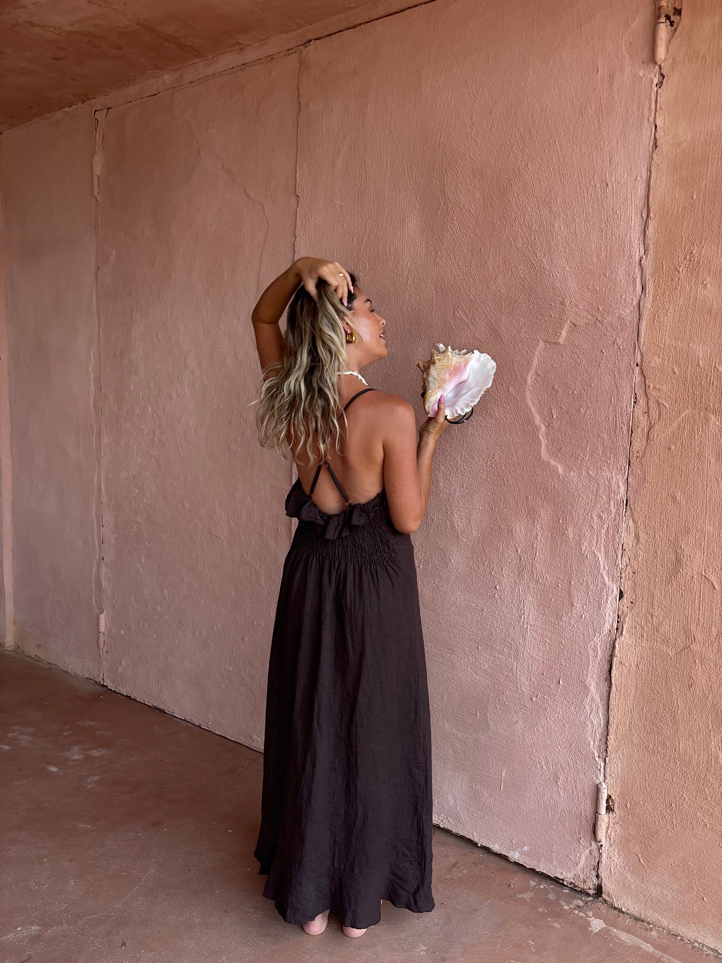 Fallon Italian Linen Chocolate Dress