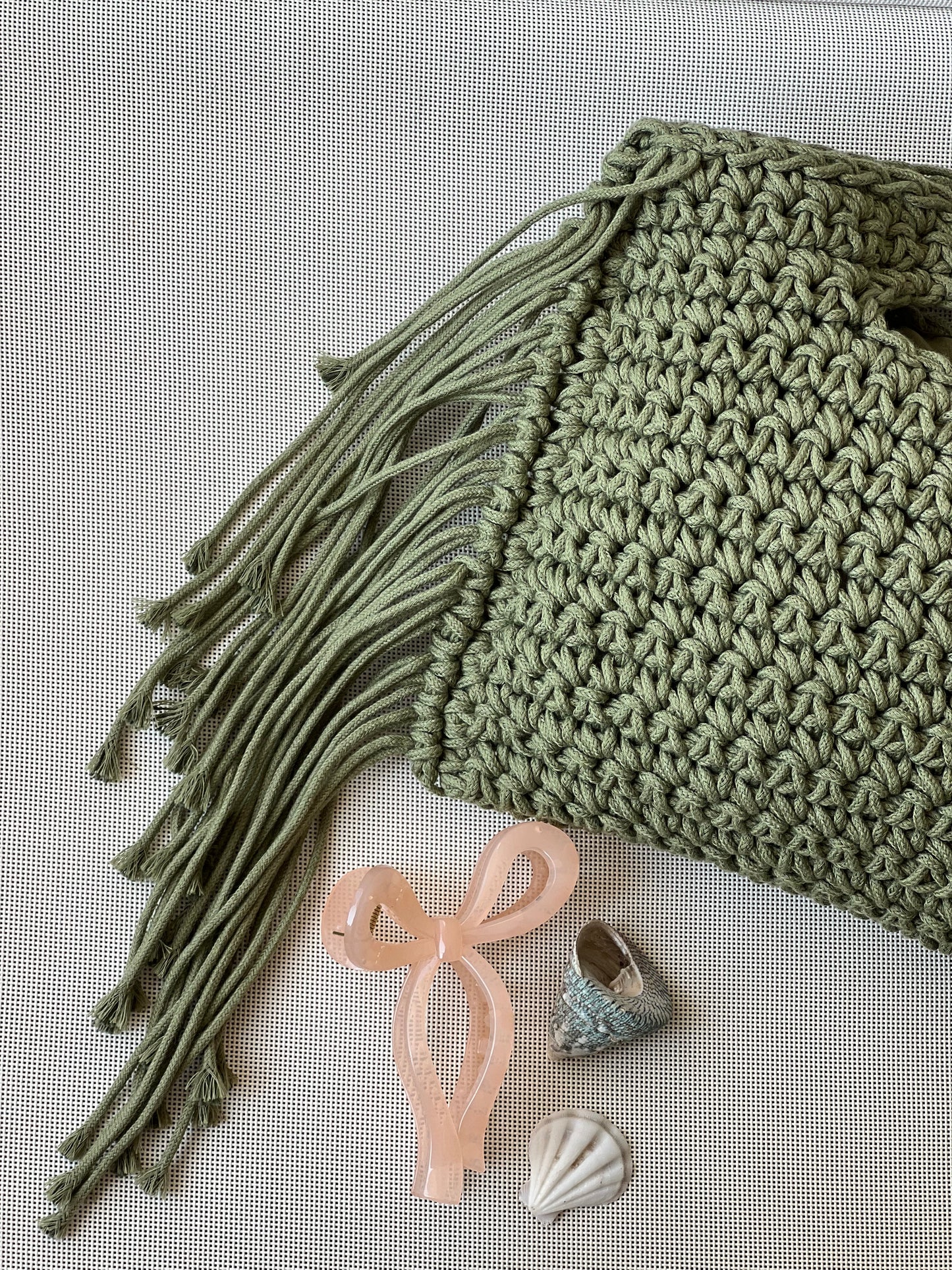 ST.JORDI Crochet Tassel Bag -Olive