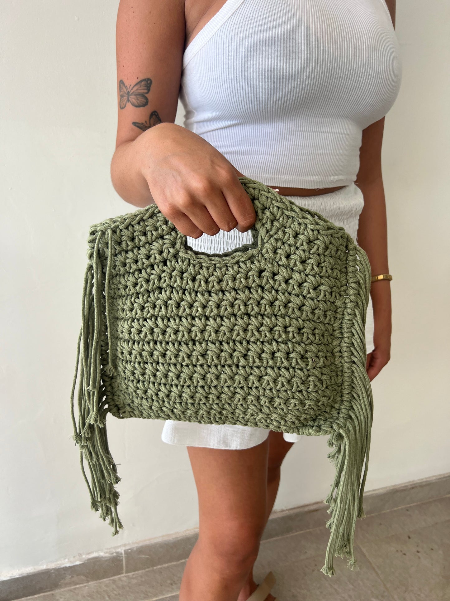 ST.JORDI Crochet Tassel Bag -Olive