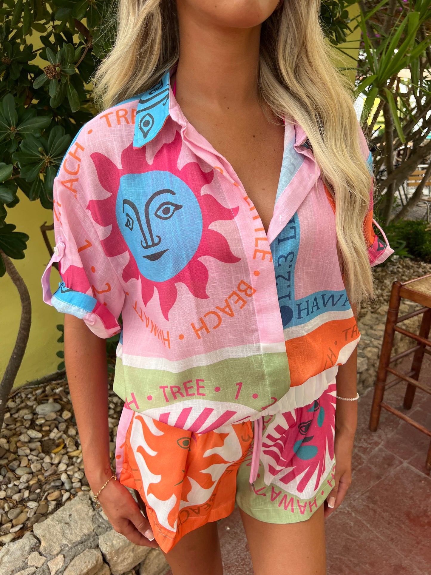 MOON LOVER Linen Shirt and Shorts Set