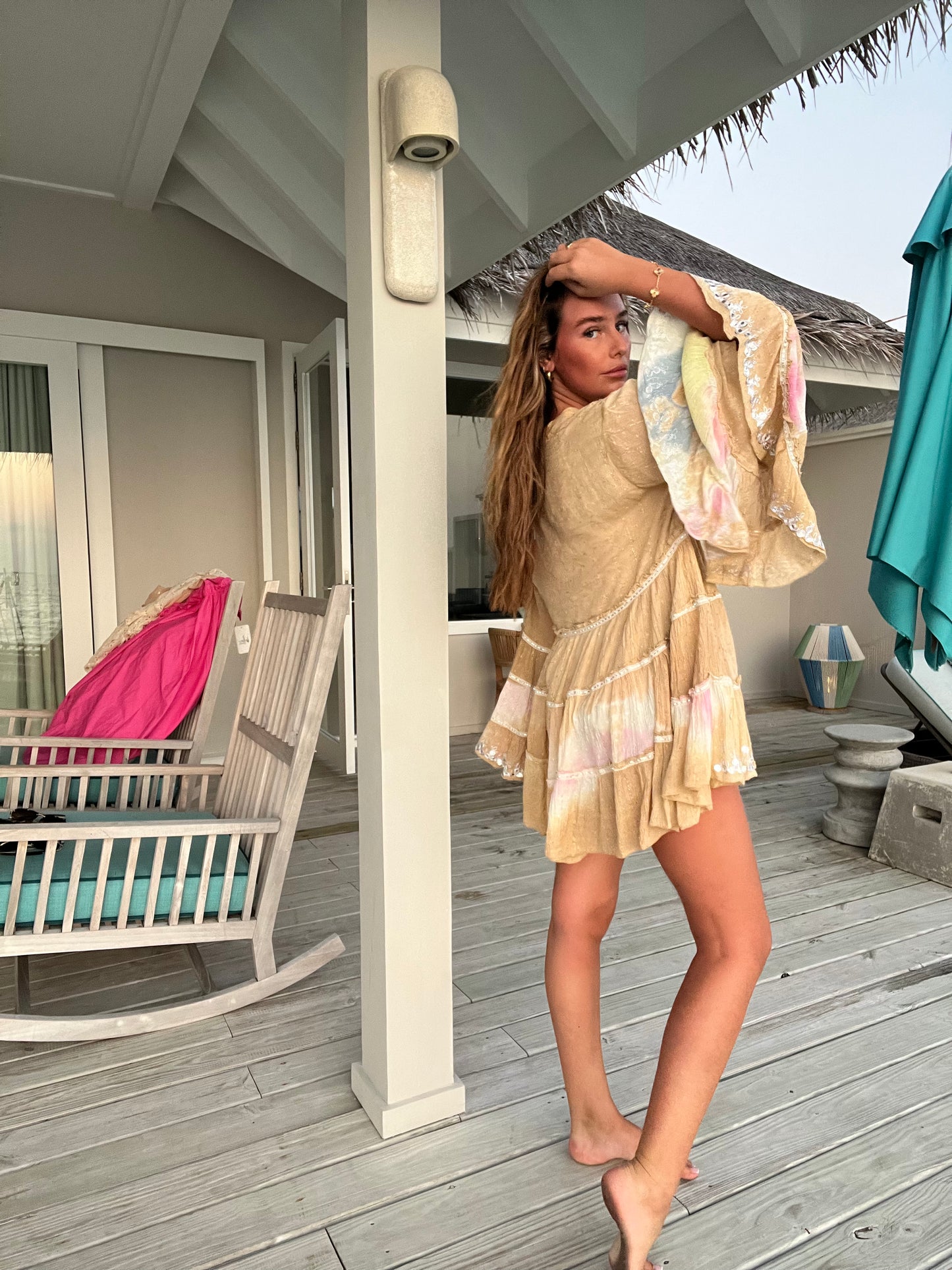 Beige Ultra Mini Tie -Dye Dress